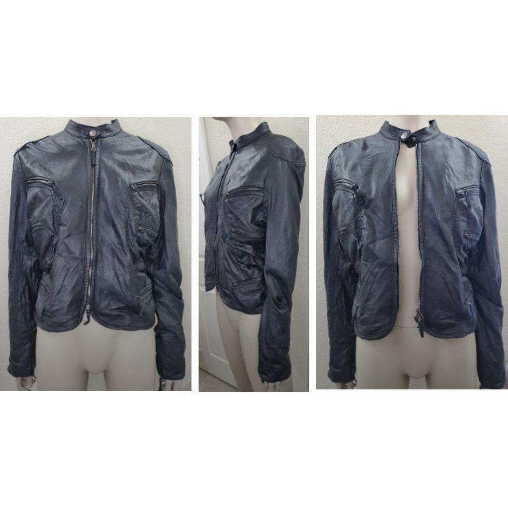 Max Studio Leather Racer Crop Top Jacket (Leather Shrinkage)